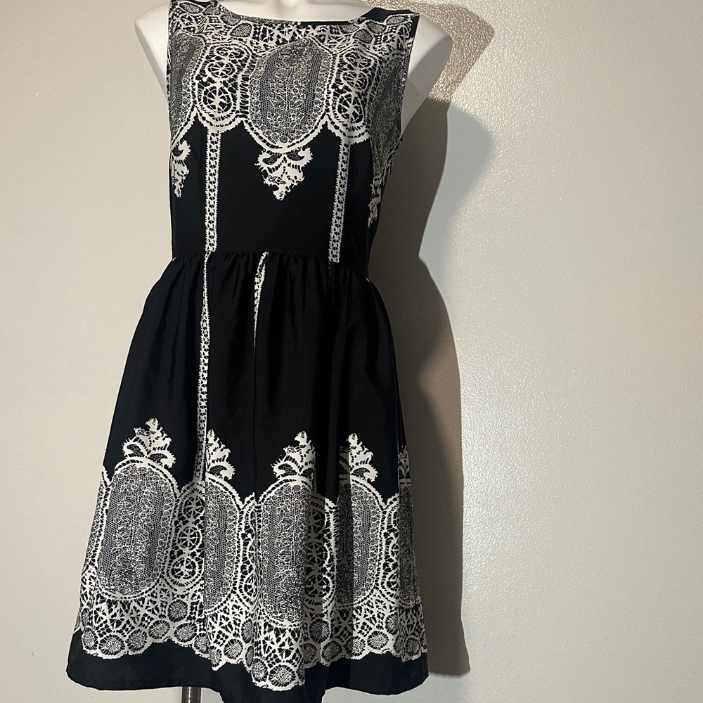 Pinky Elegant Black and White Lace Mini Dress